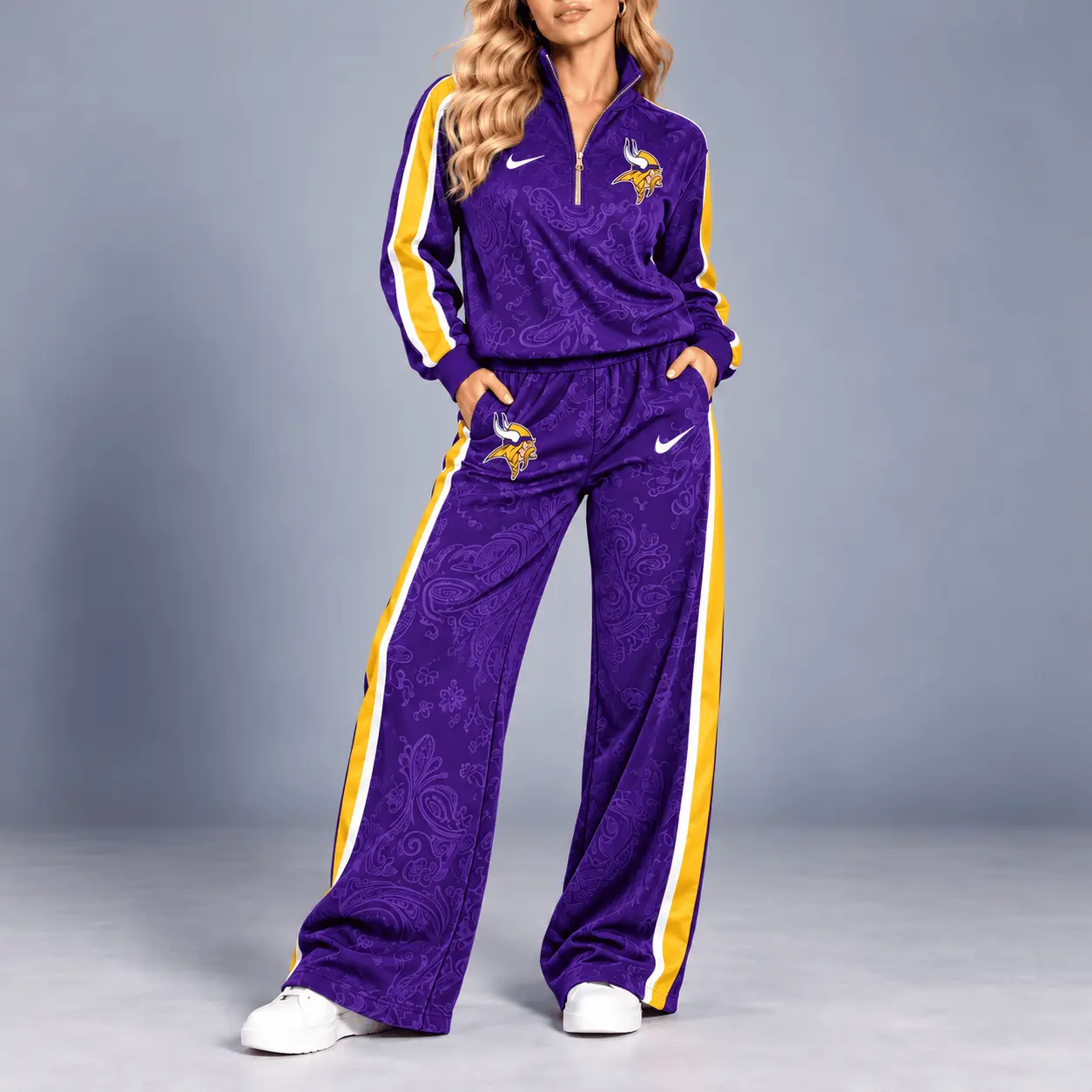 Minnesota Vikings | Premium NFL Team Ready Paisley Quarter-Zip & Wide-Leg Pants Set NY
