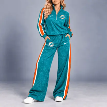 Miami Dolphins | Premium NFL Team Ready Paisley Quarter-Zip & Wide-Leg Pants Set NY