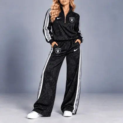 Las Vegas Raiders | Premium NFL Team Ready Paisley Quarter-Zip & Wide-Leg Pants Set NY