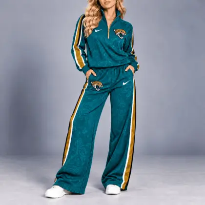 Jacksonville Jaguars | Premium NFL Team Ready Paisley Quarter-Zip & Wide-Leg Pants Set NY