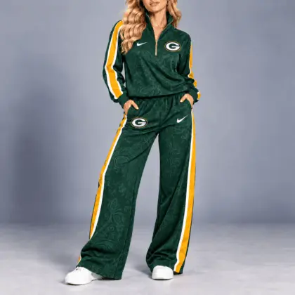 Green Bay Packers | Premium NFL Team Ready Paisley Quarter-Zip & Wide-Leg Pants Set NY