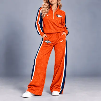 Denver Broncos | Premium NFL Team Ready Paisley Quarter-Zip & Wide-Leg Pants Set NY