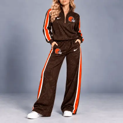 Cleveland Browns | Premium NFL Team Ready Paisley Quarter-Zip & Wide-Leg Pants Set NY