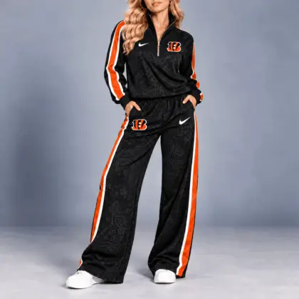 Cincinnati Bengals | Premium NFL Team Ready Paisley Quarter-Zip & Wide-Leg Pants Set NY