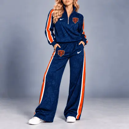 Chicago Bears | Premium NFL Team Ready Paisley Quarter-Zip & Wide-Leg Pants Set NY