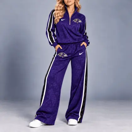 Baltimore Ravens | Premium NFL Team Ready Paisley Quarter-Zip & Wide-Leg Pants Set NY