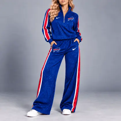 Buffalo Bills | Premium NFL Team Ready Paisley Quarter-Zip & Wide-Leg Pants Set NY