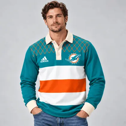 Miami Dolphins | Premium NFL Classic Heritage Striped Rugby Polo NTH1