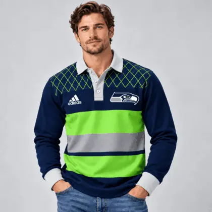 Seattle Seahawks | Premium NFL Classic Heritage Striped Rugby Polo NTH1