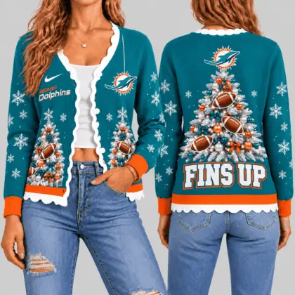 Miami Dolphins | NFL Christmas Tree Knit Cardigan TD