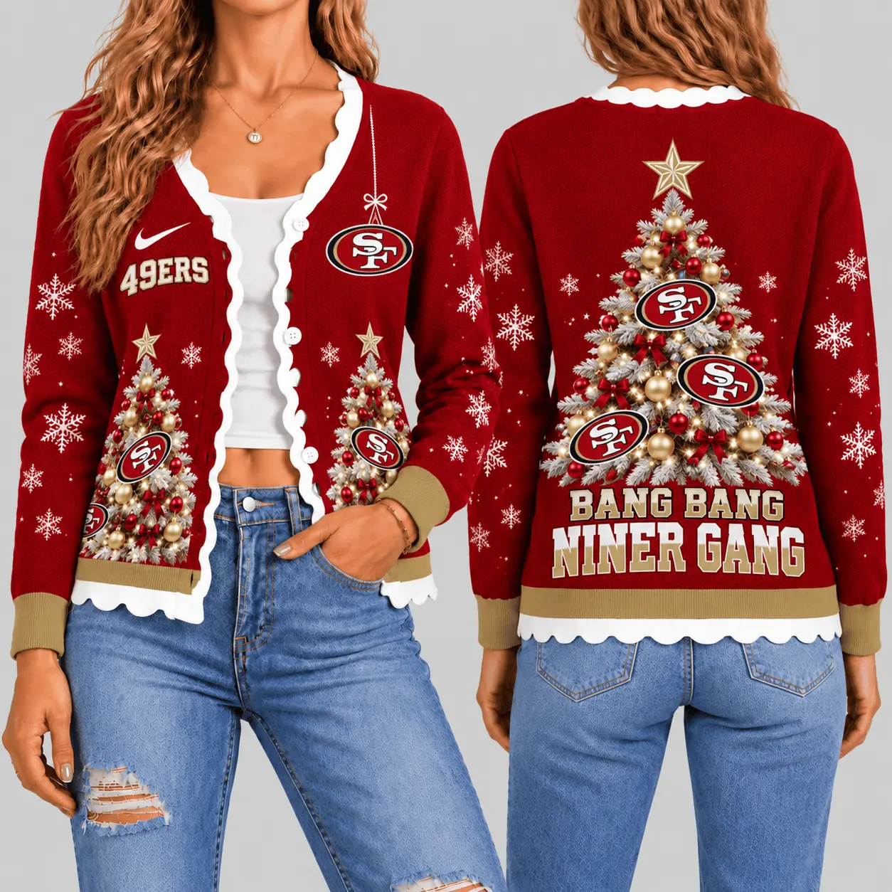 San Francisco 49ers | NFL Christmas Tree Knit Cardigan TD