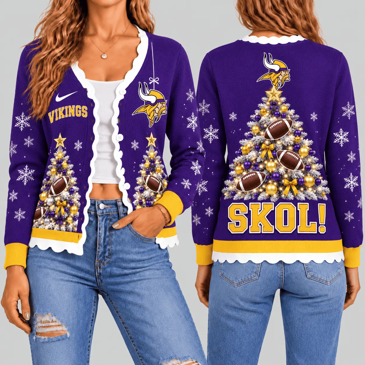 Minnesota Vikings | NFL Christmas Tree Knit Cardigan TD