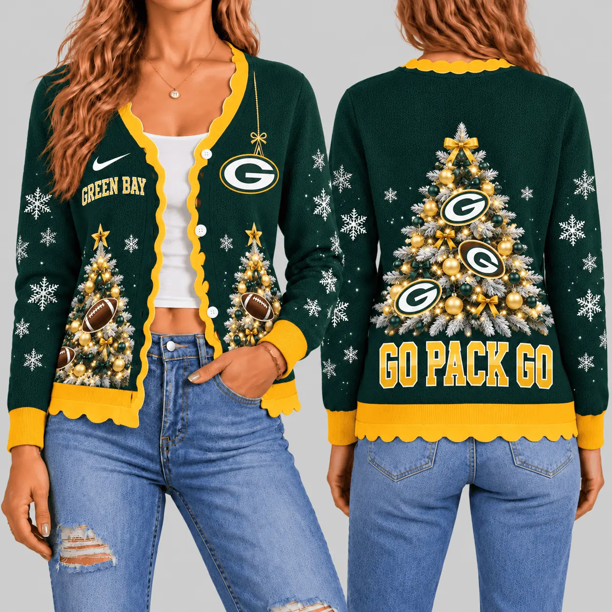 Green Bay Packers | NFL Christmas Tree Knit Cardigan TD