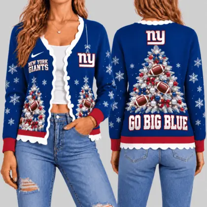 New York Giants | NFL Christmas Tree Knit Cardigan TD