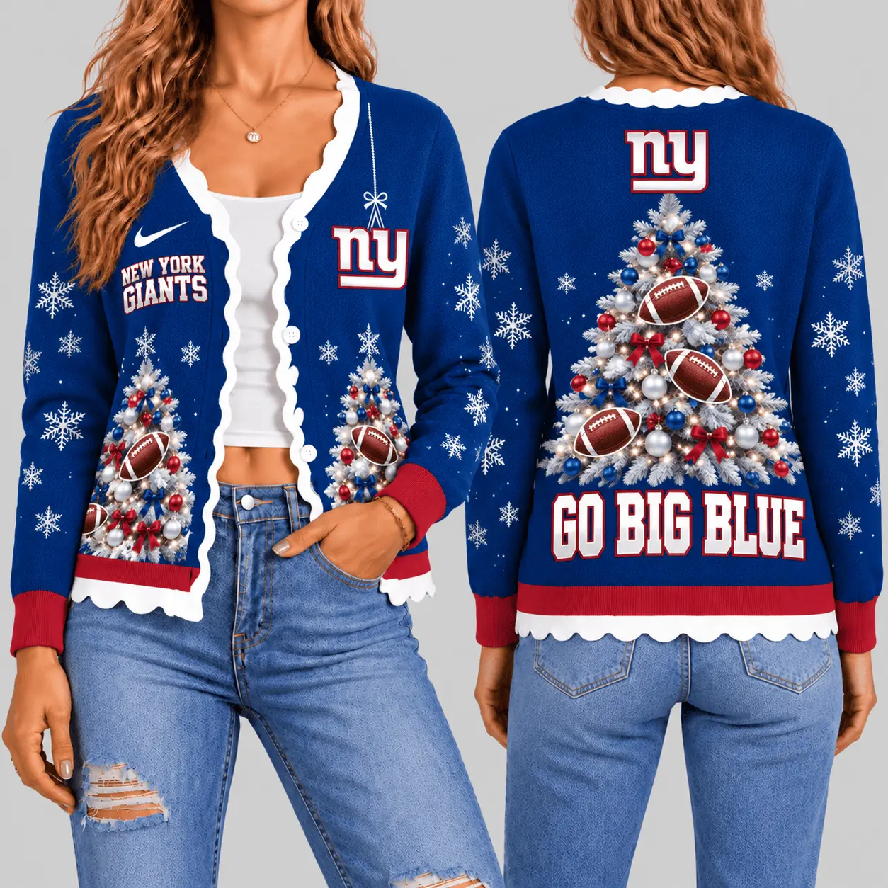 New York Giants | NFL Christmas Tree Knit Cardigan TD