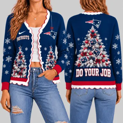 New England Patriots | NFL Christmas Tree Knit Cardigan TD