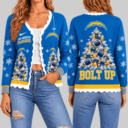 Los Angeles Chargers | NFL Christmas Tree Knit Cardigan TD
