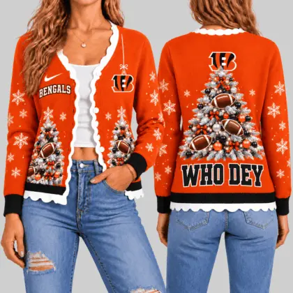 Cincinnati Bengals | NFL Christmas Tree Knit Cardigan TD