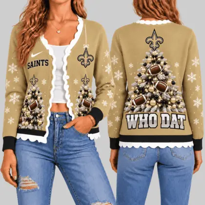 New Orleans Saints | NFL Christmas Tree Knit Cardigan TD
