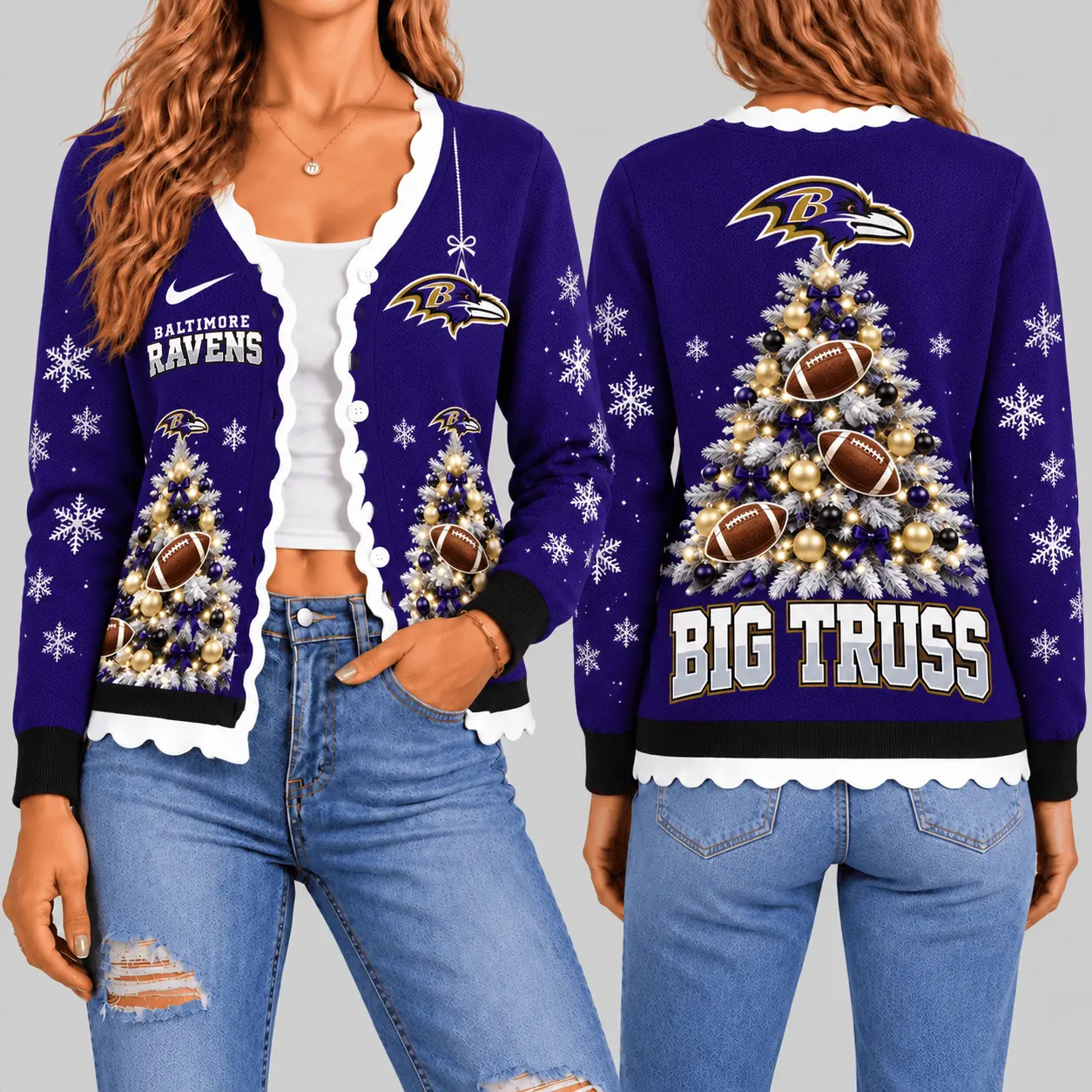 Baltimore Ravens | NFL Christmas Tree Knit Cardigan TD