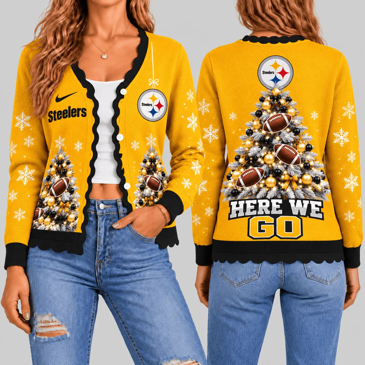 Pittsburgh Steelers | NFL Christmas Tree Knit Cardigan TD