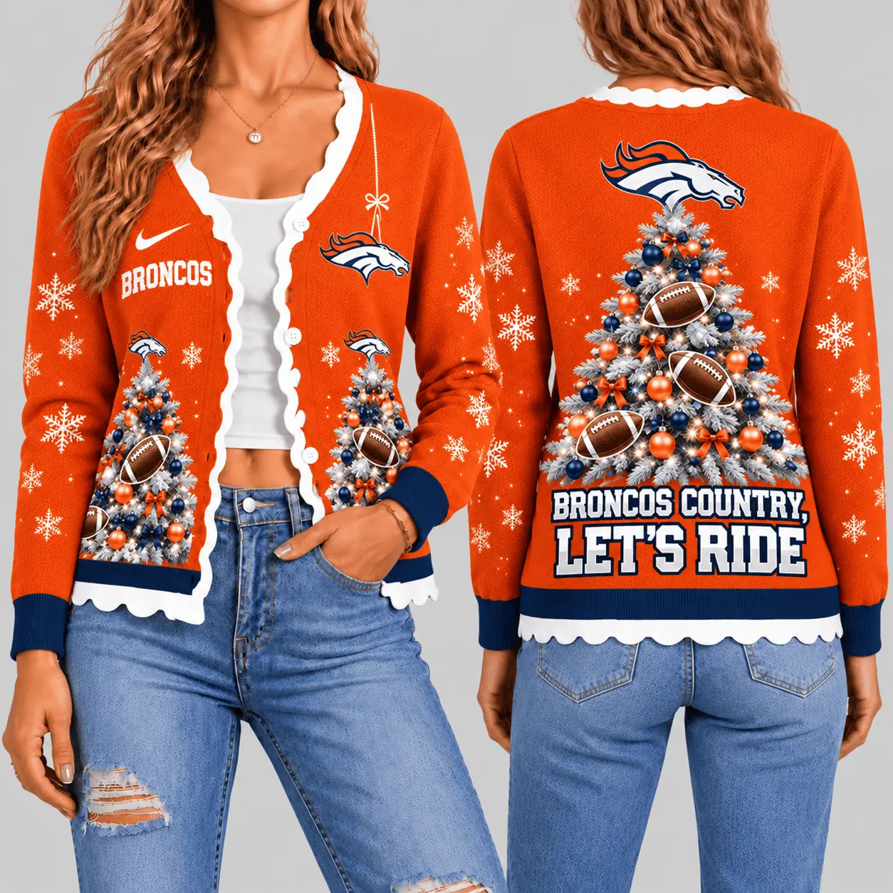 Denver Broncos | NFL Christmas Tree Knit Cardigan TD