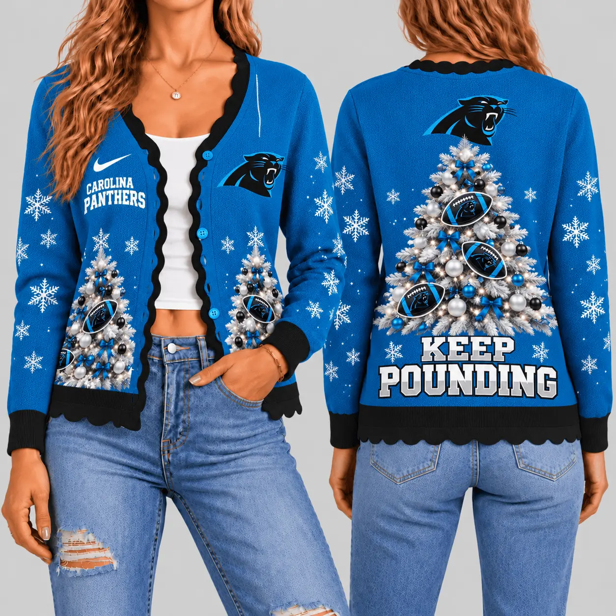 Carolina Panthers | NFL Christmas Tree Knit Cardigan TD