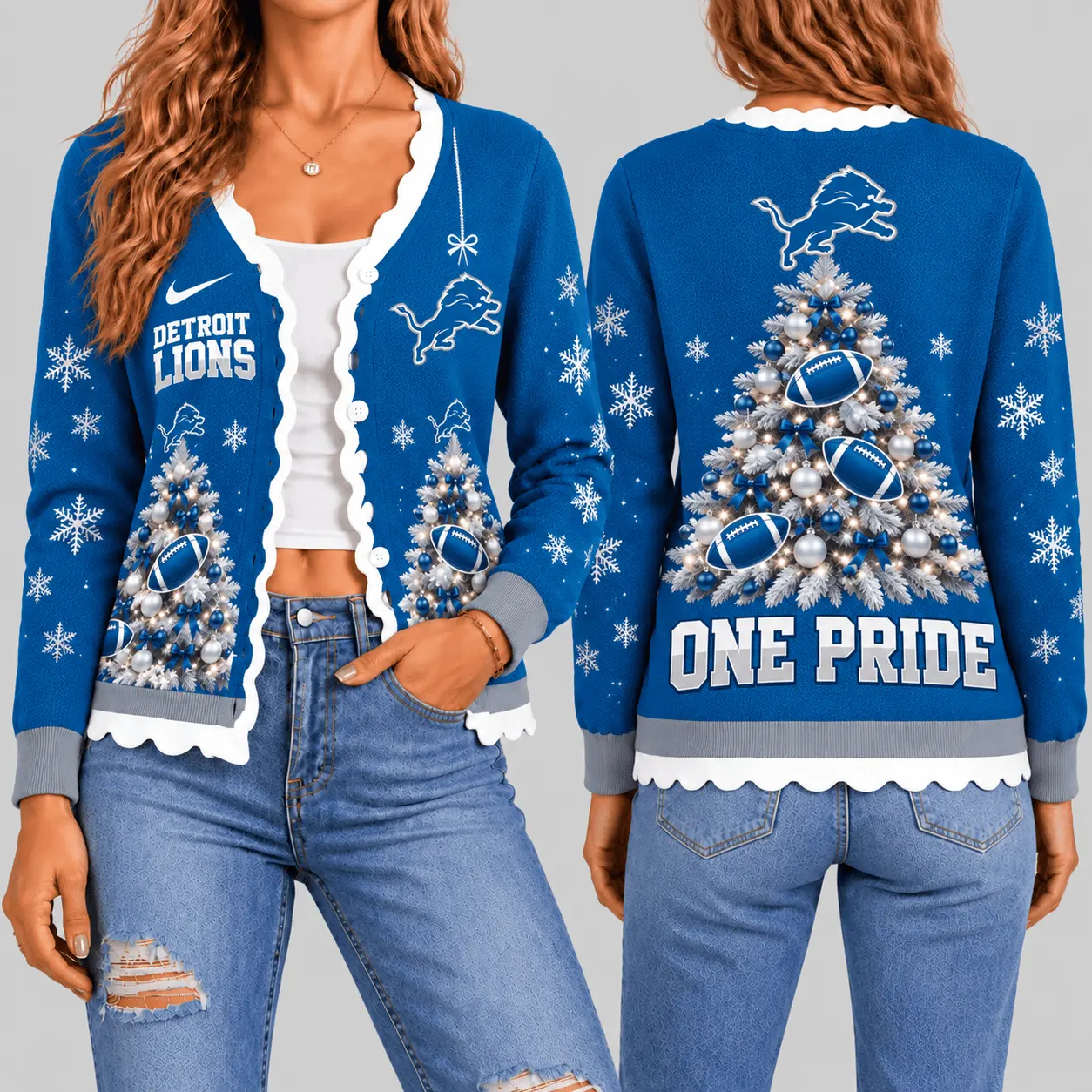 Detroit Lions | NFL Christmas Tree Knit Cardigan TD