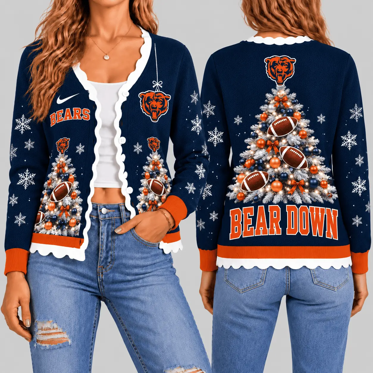 Chicago Bears | NFL Christmas Tree Knit Cardigan TD