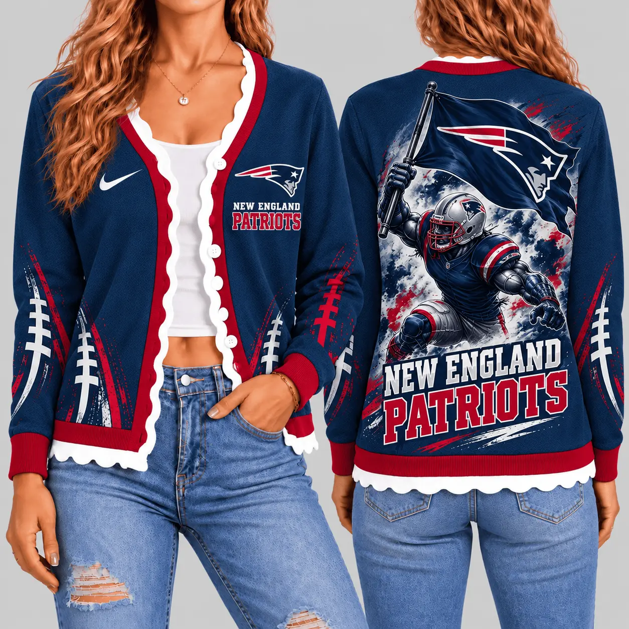 New England Patriots | NFL Warrior Flag Knit Cardigan TD