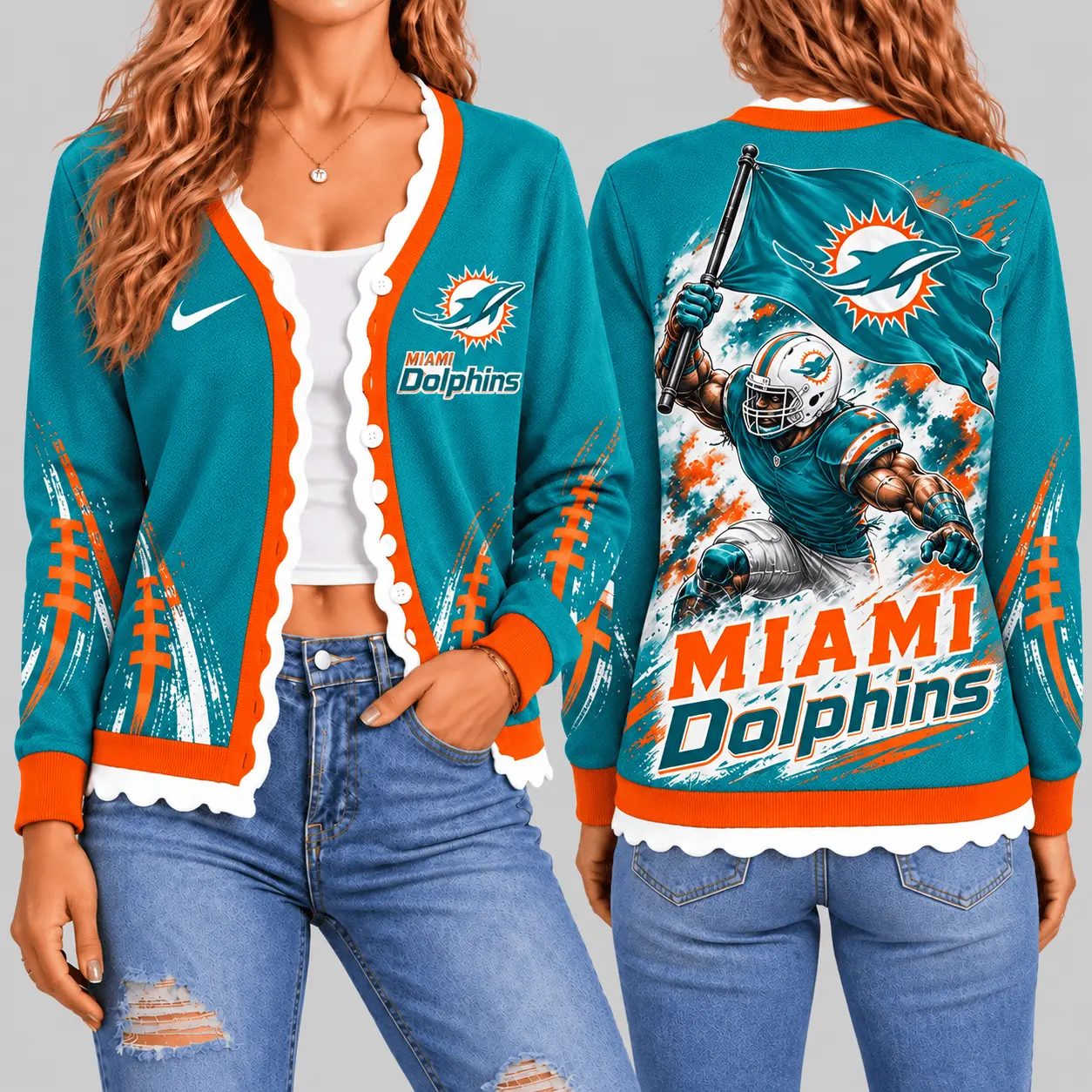 Miami Dolphins | NFL Warrior Flag Knit Cardigan TD