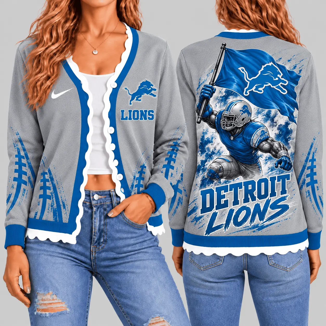 Detroit Lions | NFL Warrior Flag Knit Cardigan TD