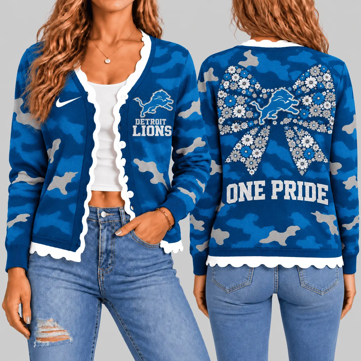 Detroit Lions | NFL Camo Bow Knit Cardigan TD