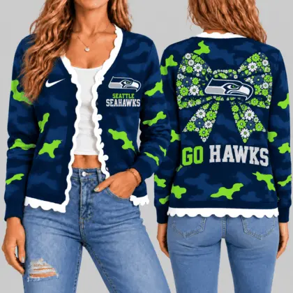 Seattle Seahawks | NFL Camo Bow Knit Cardigan TD