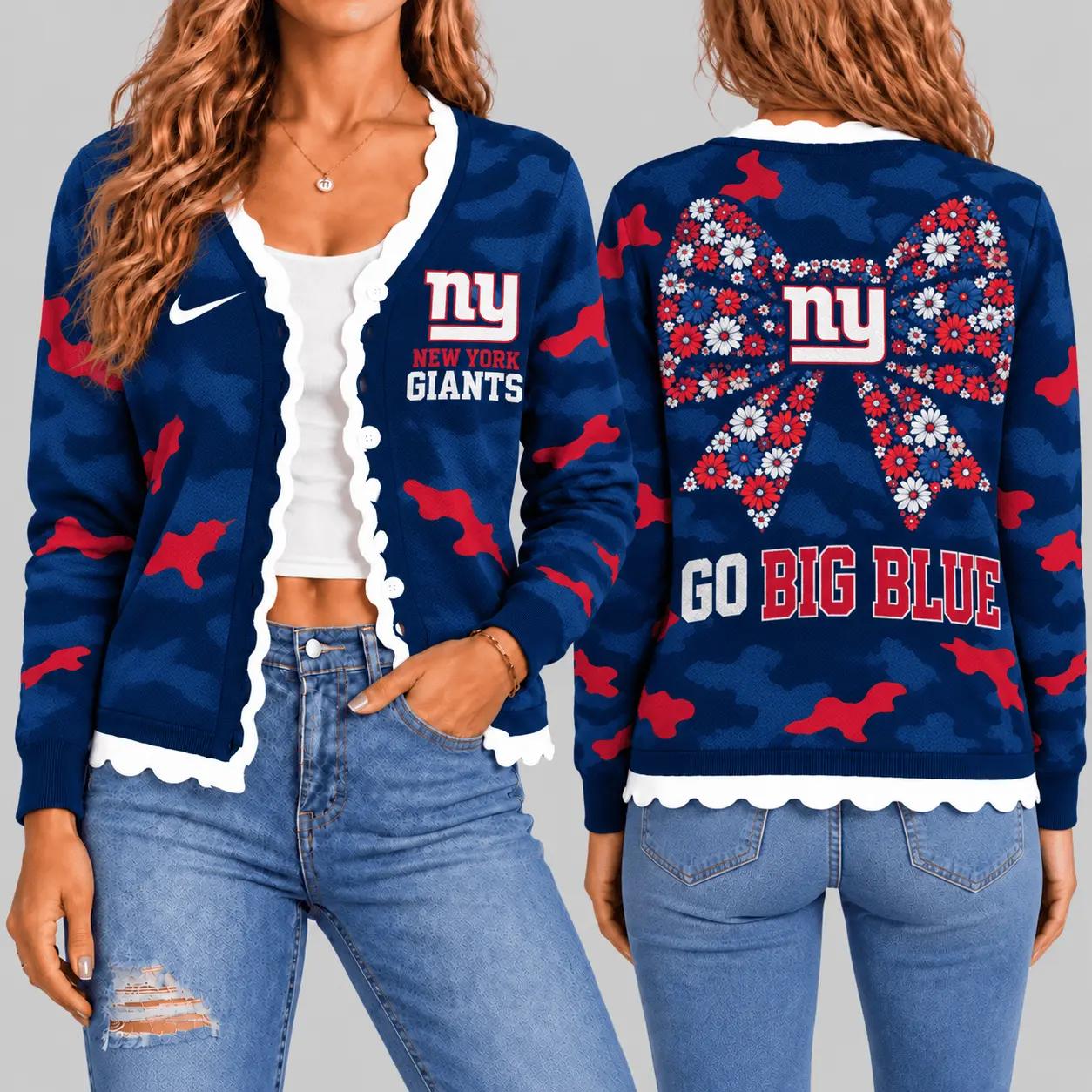 New York Giants | NFL Camo Bow Knit Cardigan TD