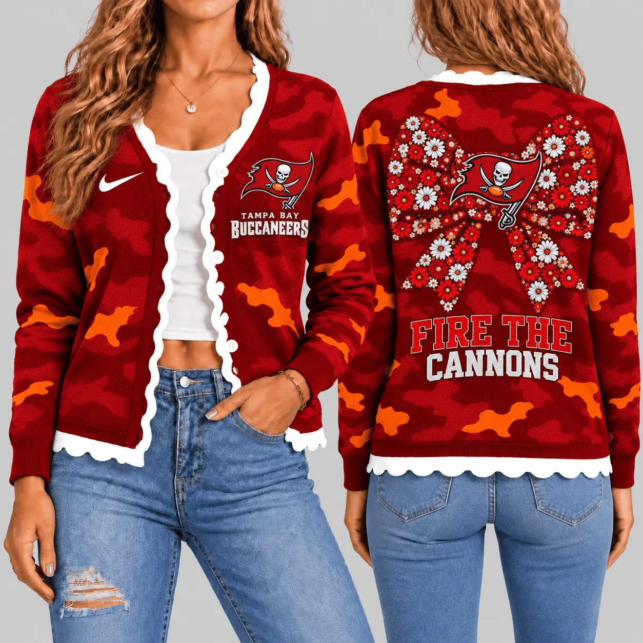 Tampa Bay Buccaneers | NFL Camo Bow Knit Cardigan TD