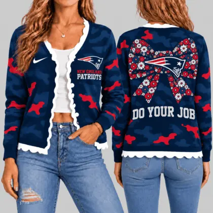 New England Patriots | NFL Camo Bow Knit Cardigan TD