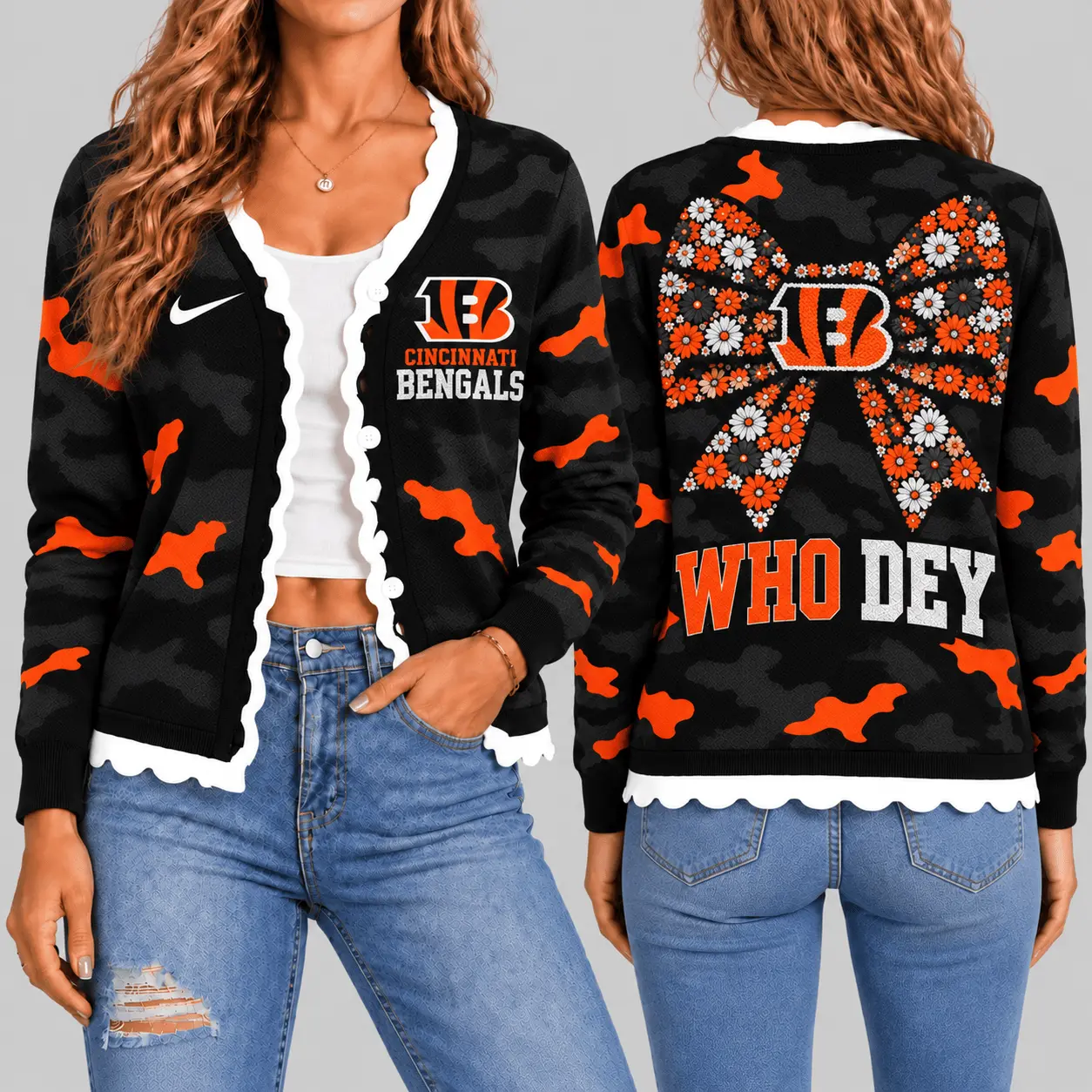 Cincinnati Bengals | NFL Camo Bow Knit Cardigan TD