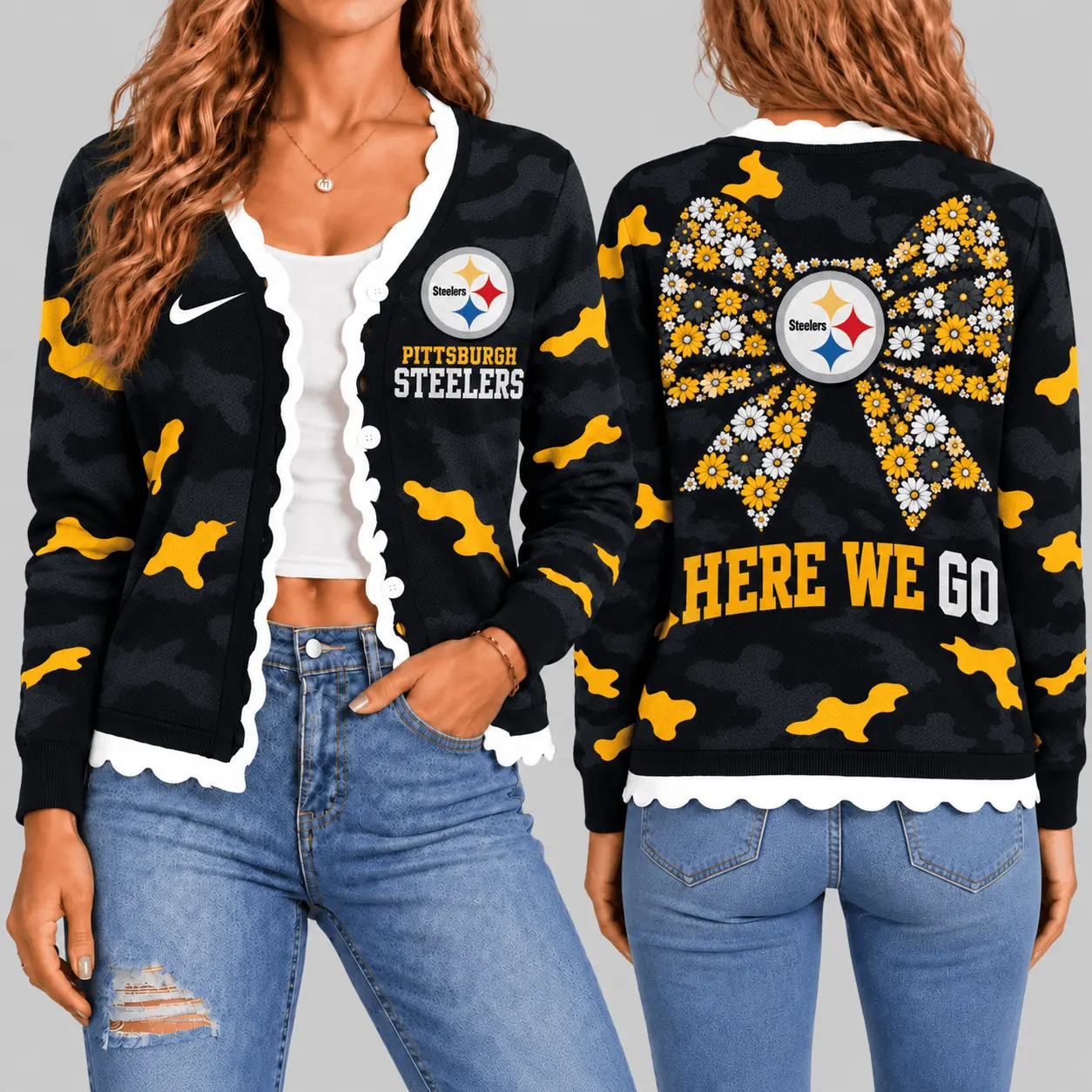 Pittsburgh Steelers | NFL Camo Bow Knit Cardigan TD
