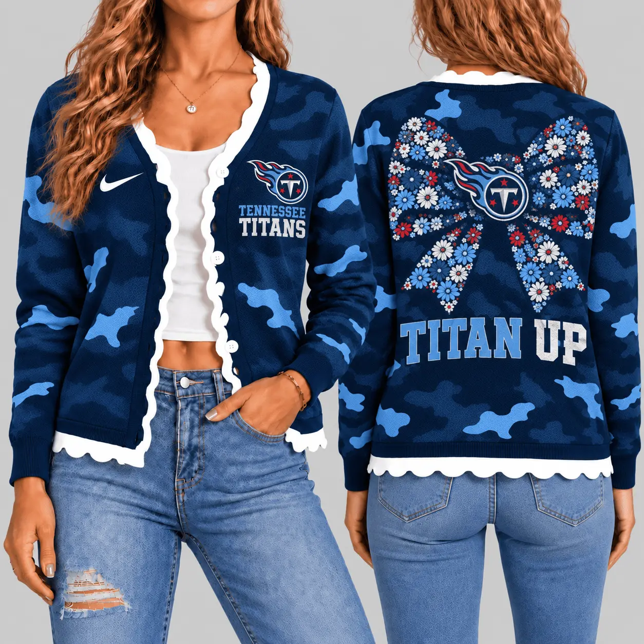 Tennessee Titans | NFL Camo Bow Knit Cardigan TD