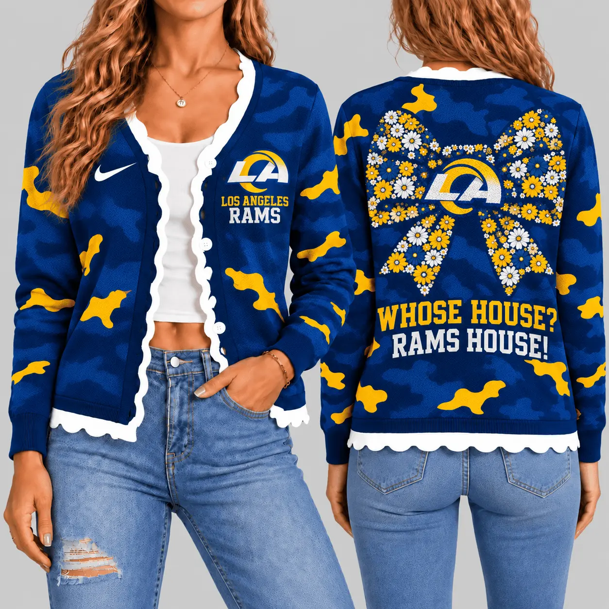 Los Angeles Rams | NFL Camo Bow Knit Cardigan TD