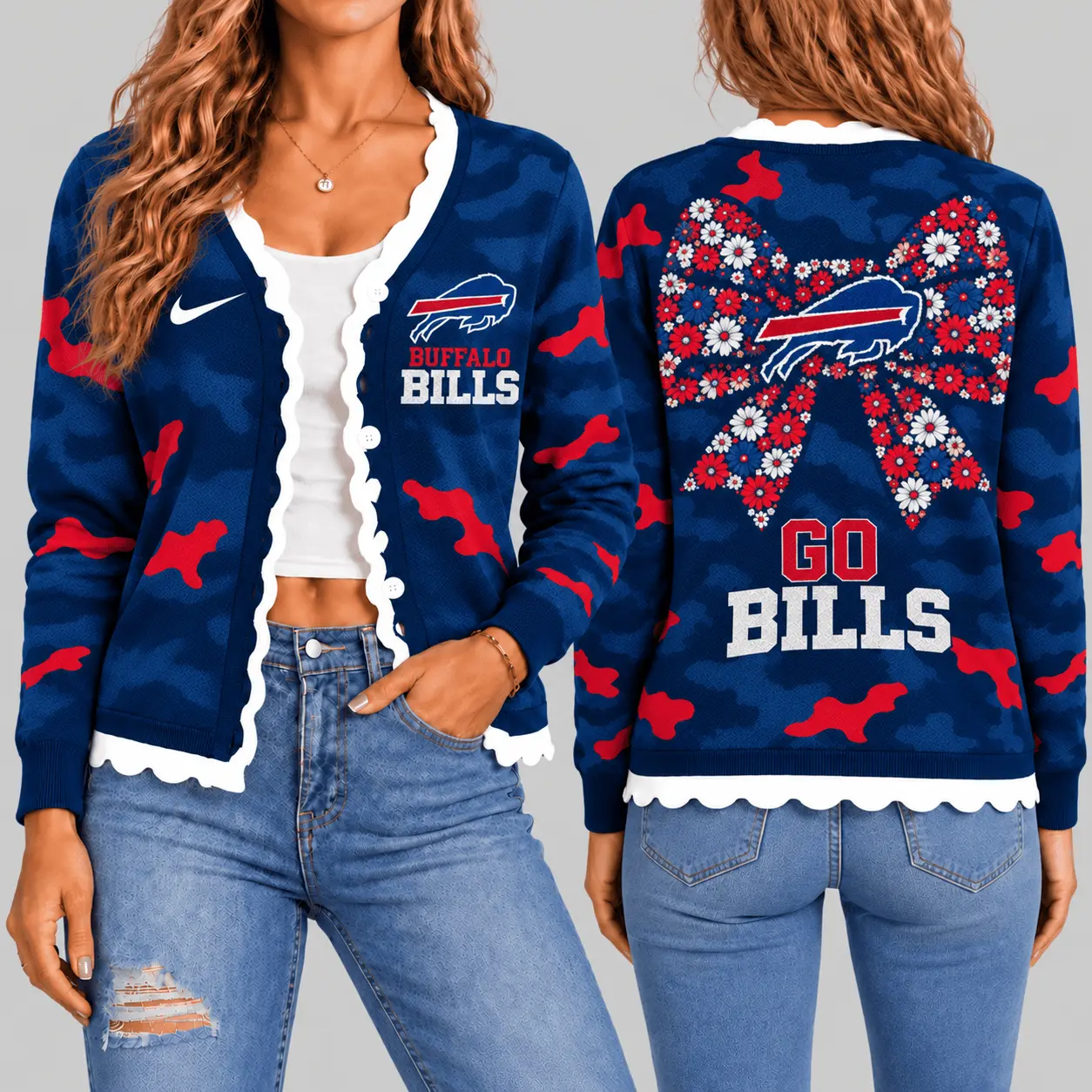 Buffalo Bills | NFL Camo Bow Knit Cardigan TD
