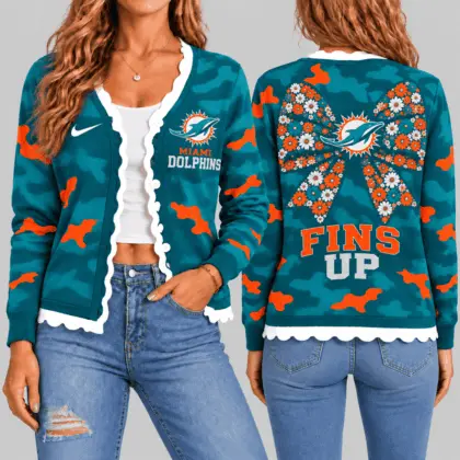 Miami Dolphins | NFL Camo Bow Knit Cardigan TD