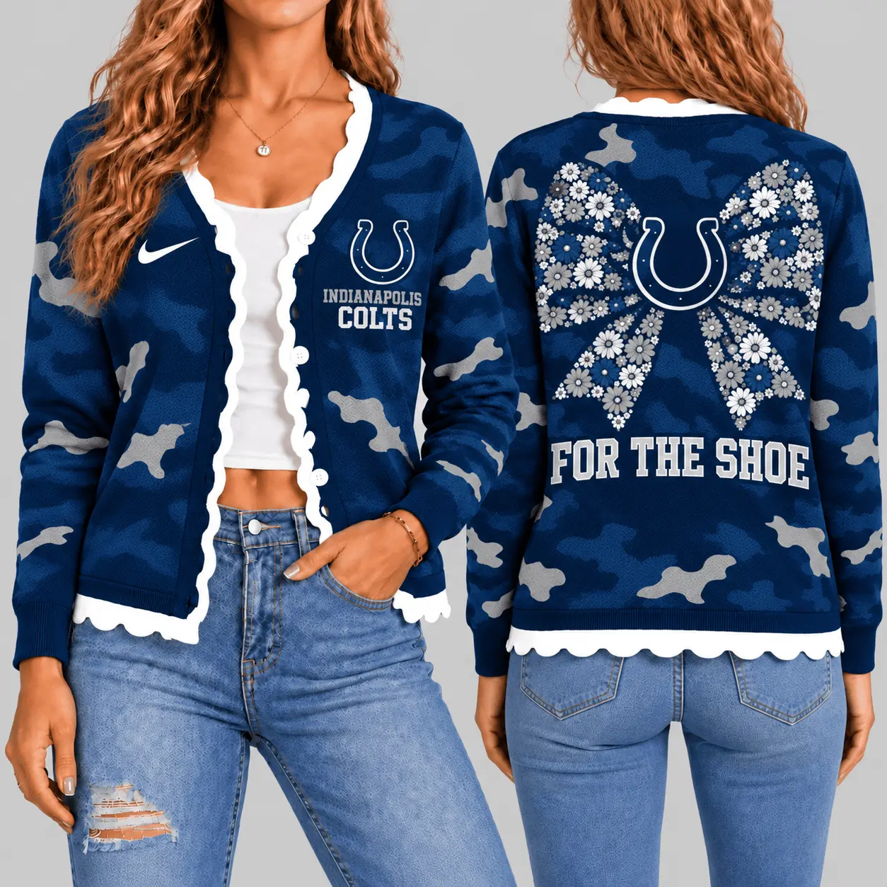 Indianapolis Colts | NFL Camo Bow Knit Cardigan TD