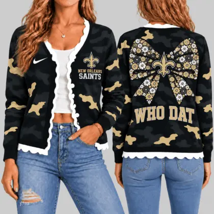 New Orleans Saints | NFL Camo Bow Knit Cardigan TD