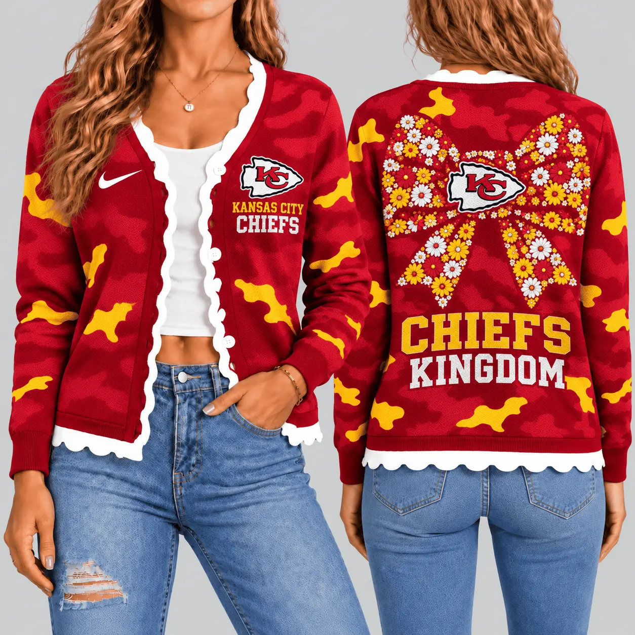 Kansas City Chiefs | NFL Camo Bow Knit Cardigan TD