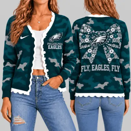 Philadelphia Eagles | NFL Camo Bow Knit Cardigan TD