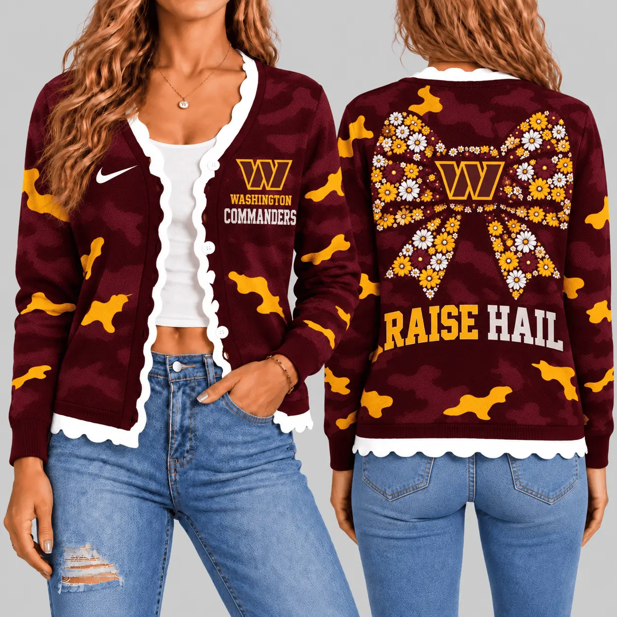 Washington Commanders | NFL Camo Bow Knit Cardigan TD