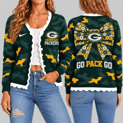 Green Bay Packers | NFL Camo Bow Knit Cardigan TD