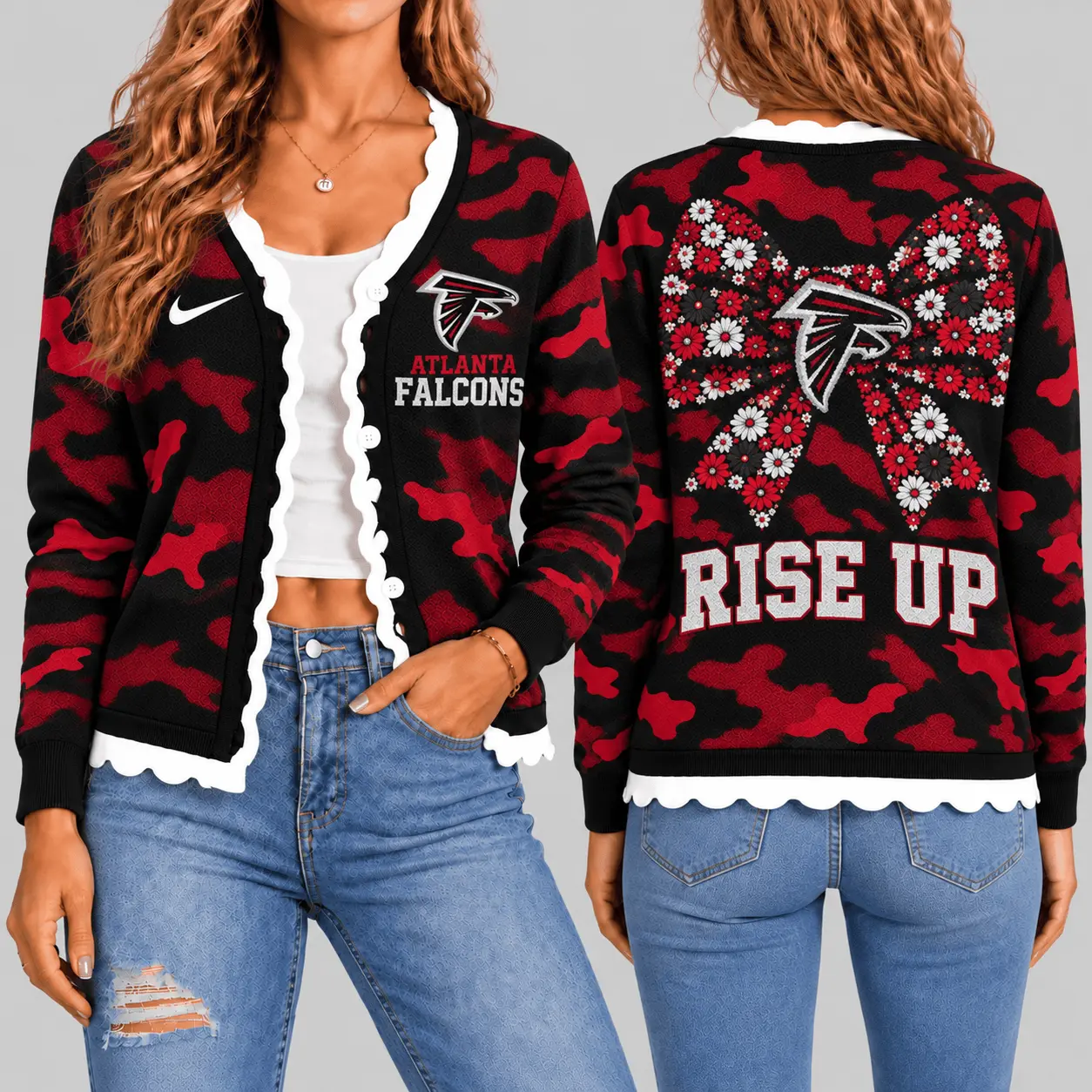 Atlanta Falcons | NFL Camo Bow Knit Cardigan TD